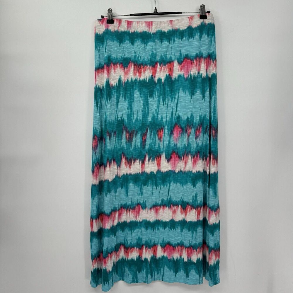 Tommy‎ Bahama Small Maxi Skirt Womens Teal Pink Ikat Stripe Elastic Waist Long - Picture 1 of 6